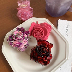 Chic acetate rose flower hair claw clips set in various marble and solid floral patterns