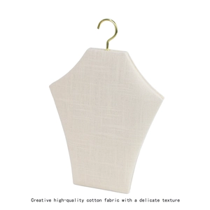 Beige cotton fabric jewelry display stand with golden hook for necklaces and pendants