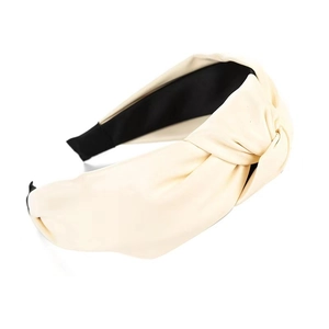 Women's cream white PU leather knotted headband with stylish cross design and black lining