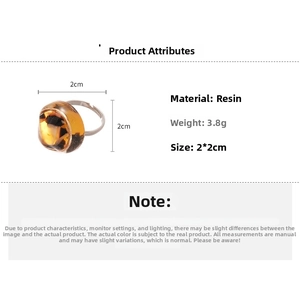 Detailed specs of resin leopard print square ring with silver adjustable band and sizing info