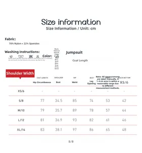 Guide des tailles pour combinaison de yoga femme à manches courtes avec mesures en cm