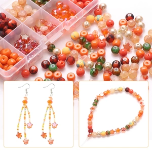 Detail of crackle glass beads and star shapes with DIY jewelry examples