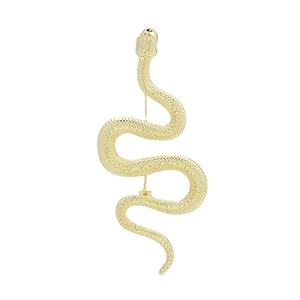 Luxurious gold snake brooch with textured scales and elegant S-shape for suit jackets
