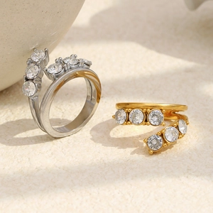 Bagues spirales double couche en or 18 carats et argent avec zircons sur socle