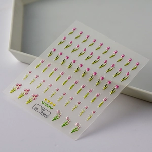 Autocollants 5D en relief pour ongles avec motifs de tulipes roses et jaunes adhésifs
