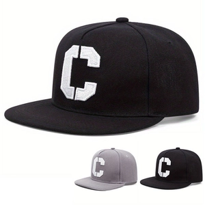Snapback Hat Acrylic Flat Brim Embroidered Letter C Streetwear Hip Hop Baseball Cap For Men Women Adjustable Sporty