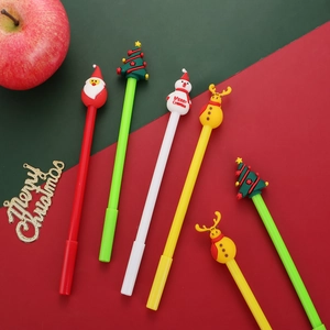 Creative Christmas cartoon gel pens set with Santa and reindeer on festive background