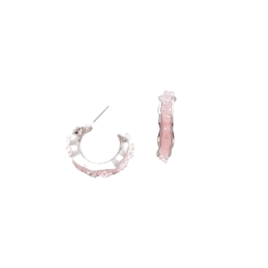 Silberne C-förmige Creolen mit rosa Kristallharz im minimalistischen Stil für Damen