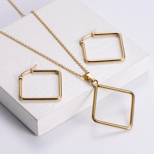 Hollow Geometric Square Necklace And Earrings 316L Stainless Steel 18K Gold Plated Minimalist Women Jewelry