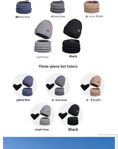 Winter knit set detail showing thermal hat, scarf, and gloves in five various colors
