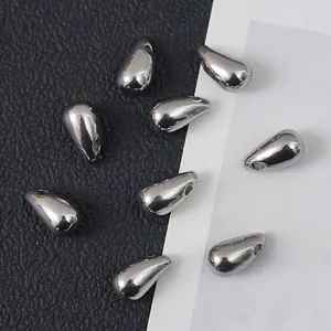 Polished silver stainless steel teardrop pendants with holes for DIY jewelry making