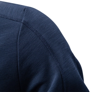 Men's navy business casual baseball jacket with premium textured knit shoulder detail