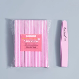 Detail of pink and white striped washable sponge nail files with M100/180 grit scale