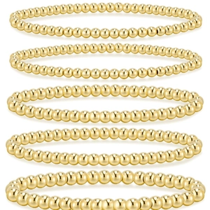 Set di 5 braccialetti bohémien con perline dorate e trama metallica da donna