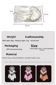 Detailed size specifications for handmade heart dreamcatcher with feathers and lace