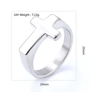 Size 10 stainless steel silver cross ring weighing 7.12g with 24mm x 25mm dimensions