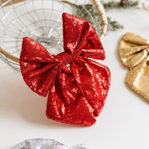 Sparkling red sequin Christmas bow decoration for trees and festive holiday DIY crafts