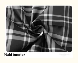 Detail of classic plaid lining fabric with smooth texture for outdoor casual jacket