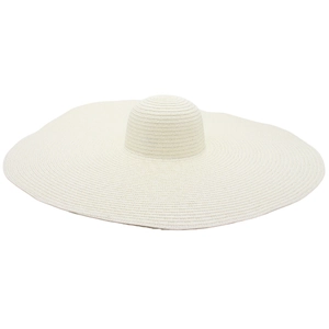 Close-up of a 25cm oversized wide brim straw hat in cream white with a wavy edge