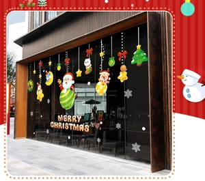 Detailed Christmas window stickers with Santa, reindeer, and Merry Christmas text decor