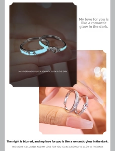 Glow in the dark 925 silver rings with moon and star zircon details for couples