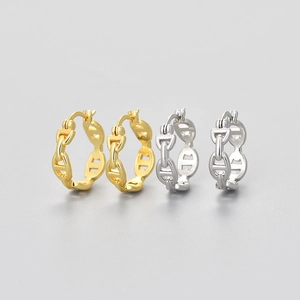 Minimalist gold and silver anchor chain hoop earrings with a polished finish