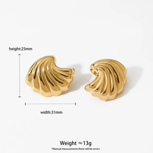 Minimalist gold stainless steel sea shell earrings with textured design 25x31mm size