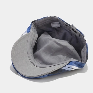 Casquette plate classique à carreaux bleus et blancs en polyester au style vintage