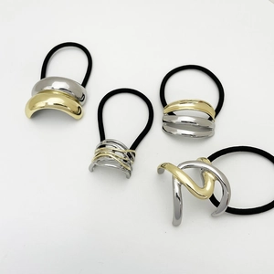 Geometric Alloy Hair Ties Ponytail Holders High Elasticity Gold Silver Two Tone Minimalist Hair Ropes For Women