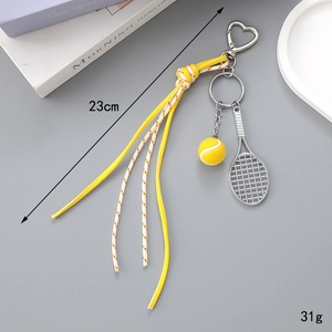 Tennis racket and ball keychain with woven rope and heart buckle for bag decor