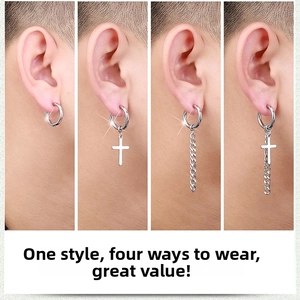 Macro shot of silver stainless steel earring showing four versatile styling options