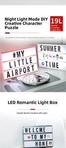 Close-up of DIY LED cinema lightbox with 90 letters and emojis for personalized messages