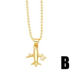 Minimalist gold airplane pendant necklace with crystal on ball chain for women