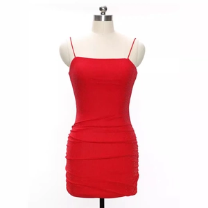 Sexy red ruched knitted mini dress with open back and bodycon fit for women