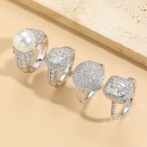 Luxury Copper Ring With White Artificial Pearl And Sparkling Zircon Elegant Fashion Accessory For Women