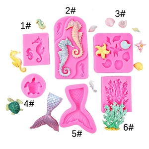 Marine Animal Silicone Mold Seahorse Mermaid Tail Coral Sea Turtle Starfish Fondant Cake Decorating DIY Baking Tool