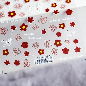 Red flower 5D nail art stickers with thin transparent adhesive and floral patterns