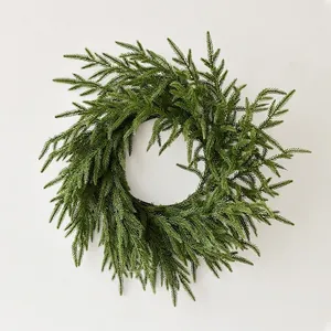 Artificial Norfolk Pine Christmas Wreath Realistic Green PE Needle Hanging Holiday Front Door Decor With Bow