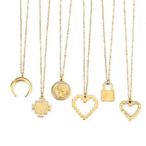 Collier À Pendentif En Acier Inoxydable Plaque Or Minimaliste Lune Croix Reine Pièce Cœur Serrure Bijoux Vintage Pour Femmes