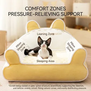 U-förmiges Haustiersofa für Katzen und kleine Hunde in Gelb und Weiß Design