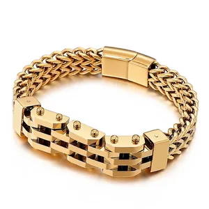 Men Stainless Steel Bracelet Heavy Industrial Mechanical Punk Rock Style Geometric Jewelry