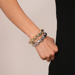 Irregular liquid metal style open bangles in gold and silver finish for women