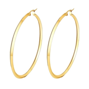 Polished gold stainless steel large hoop earrings on a clean white background