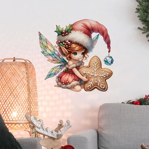 Christmas Fairy Wall Sticker Removable PVC Cartoon Illustration For Living Room Bedroom Holiday Home Decoration