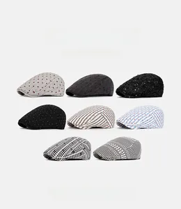 Flat cap collection showing various patterns like stripes, polka dots and houndstooth