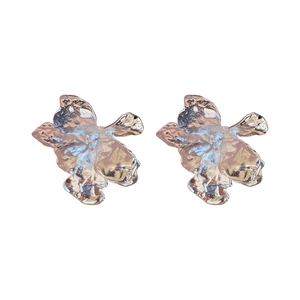 Polished golden metallic flower stud earrings with abstract petal design for women