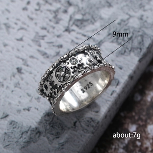 Steampunk-Zahnradring für Paare in Altsilber, 9mm Breite mit S925-Stempelung