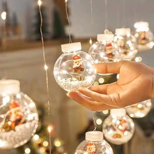 Close-up of LED Christmas globe light featuring Santa Claus and snow for festive decor