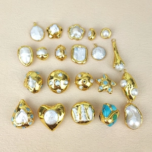 Natural Freshwater Pearl Pendant Gold Plated Irregular Wrapped Edge Charm For DIY Jewelry Making Handmade Accessory