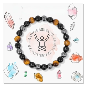 Detail of triple protection bracelet with tiger eye, obsidian and hematite beads